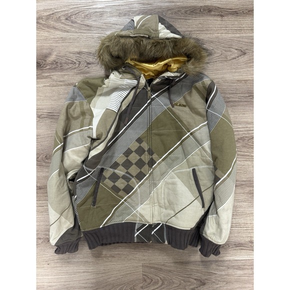 INSANE‎ BILLABONG SURFWEAR Satin Lined Fur Parka Stylish Pullover RARE PATTERN - Picture 1 of 4